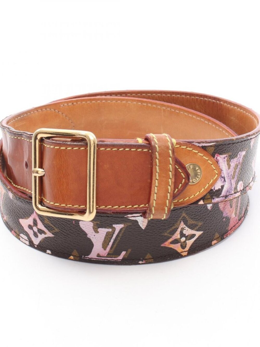 Louis Vuitton Belt Ceinture Monogram Water Color Gold Leather Canvas